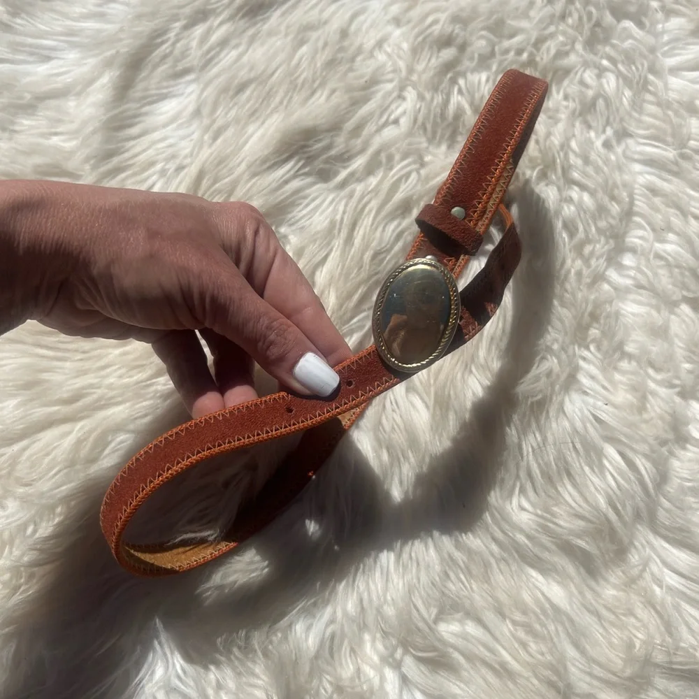 Elegant Brown Red Genuine Leather Suede Silver Clasp Women's Belt - Picture 7 of 11